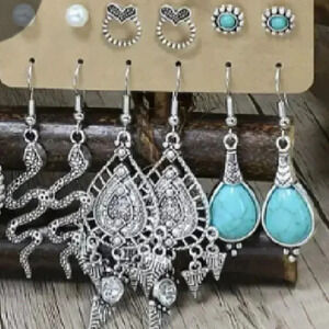 SIX Pack Antique Finish Novelty Fashion Silverplated Earrings Set